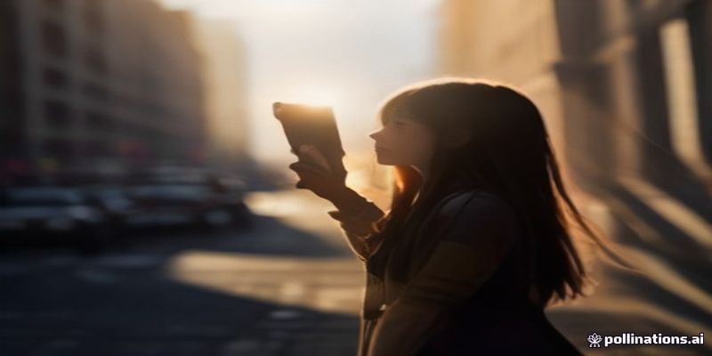 햇빛 아래에서 스마트폰 화면을 보는 모습